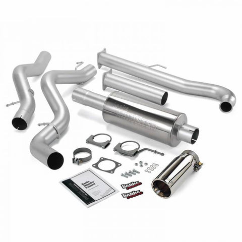 Monster Exhaust System, 4-inch Single Exit, Chrome Tip for 2001-2004 Chevy/GMC 2500/3500 6.6L Duramax, EC/CCSB without Cat Converter